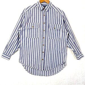 BDG Nellie Oversized Striped Button Down Long Sleeve Blouse Womens S Blue White